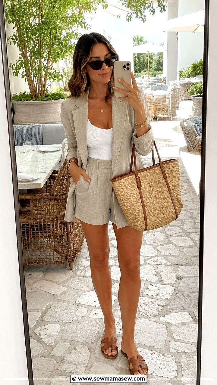 Linen Blazer With Matching Shorts Set - 30 Nashville brunch outfit ideas