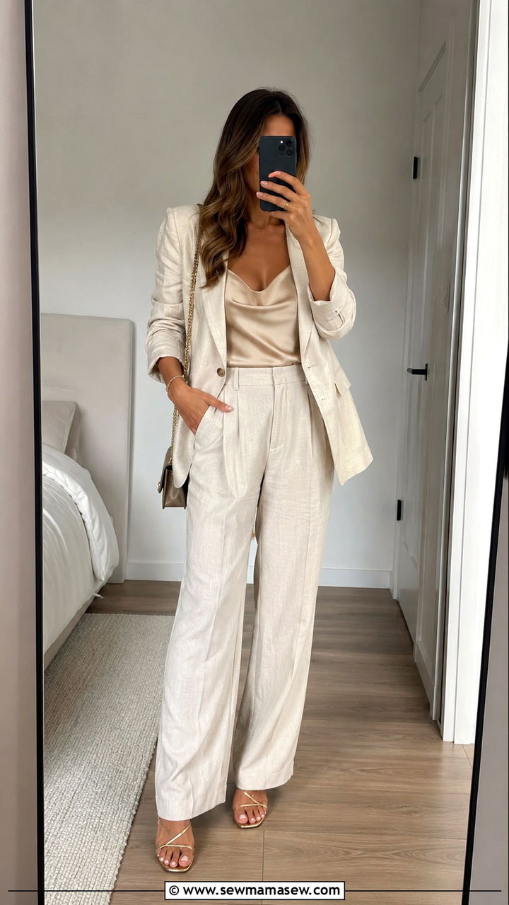 Linen Blazer With Satin Camisole And Pants - 30 Linen blazer outfit ideas for a wedding