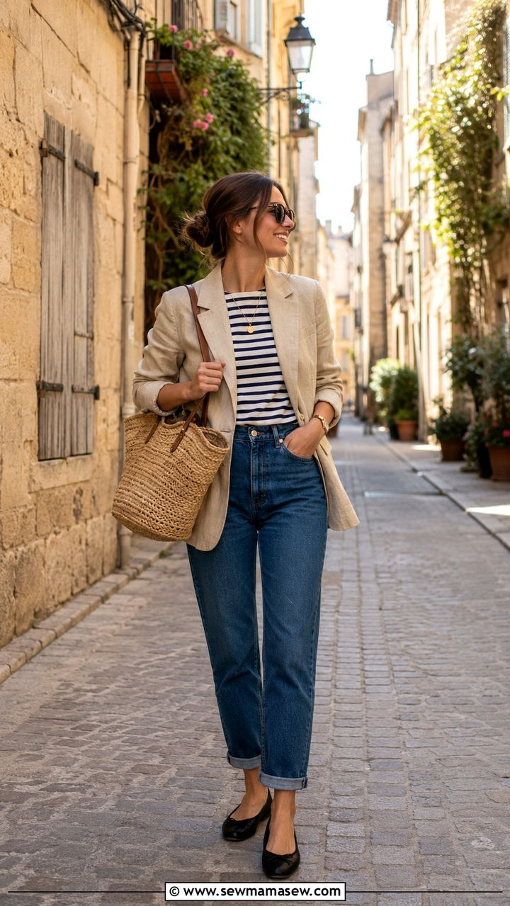 Linen Blazer With Striped Top And Jeans - 30 Linen blazer outfit ideas with jeans
