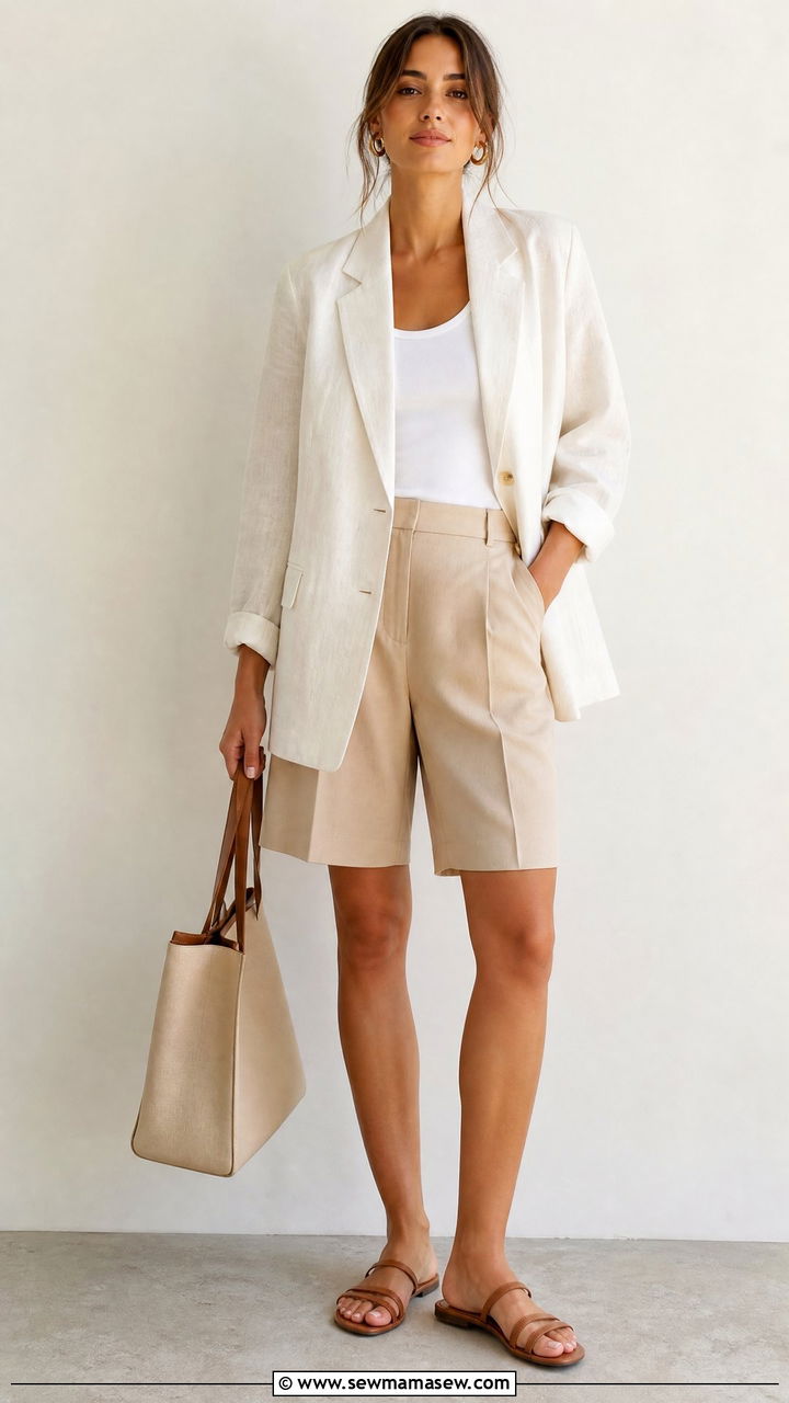 Linen Blazer With Tailored Shorts - 30 Summer capsule wardrobe modest