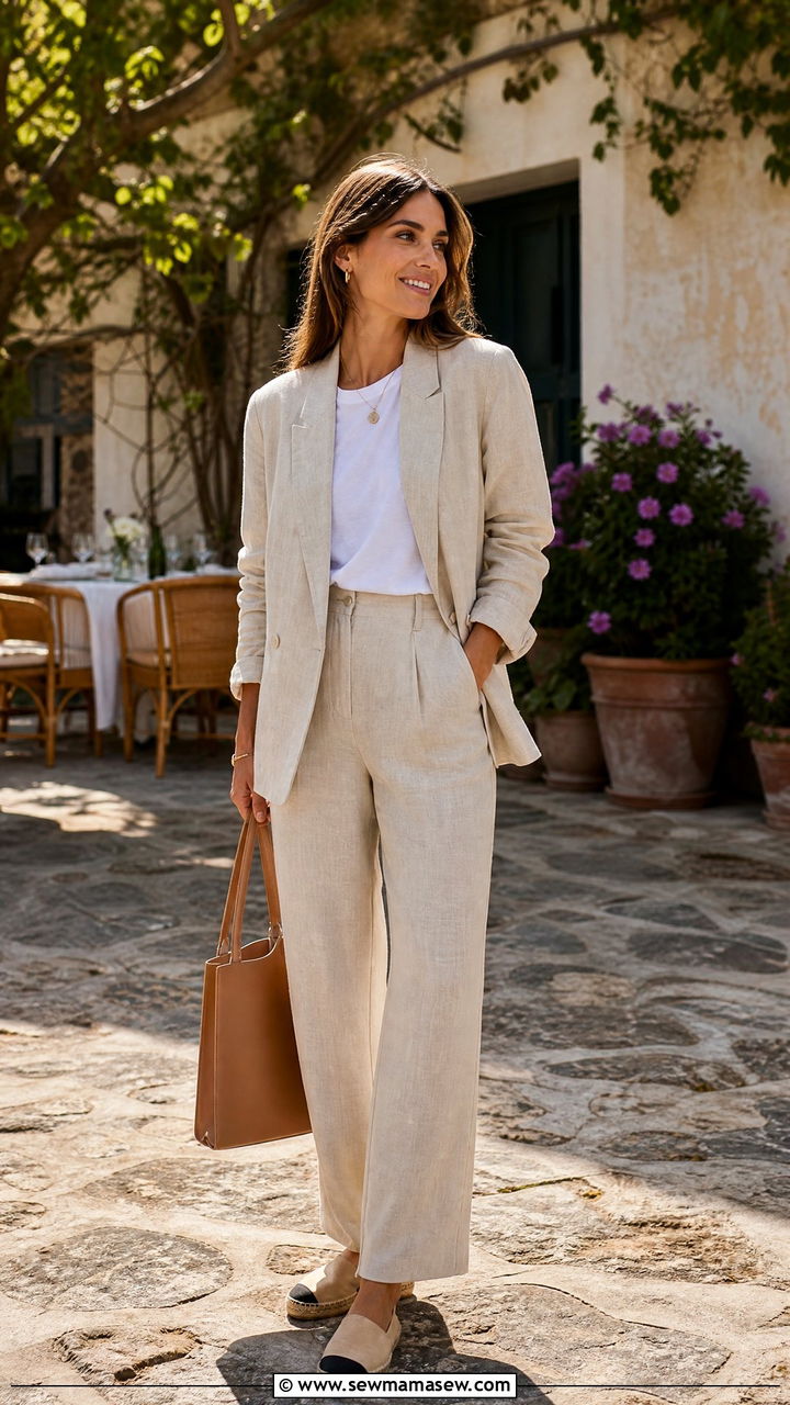 Linen Blazer With White Tee And Trousers - 30 Chill spring outfit ideas
