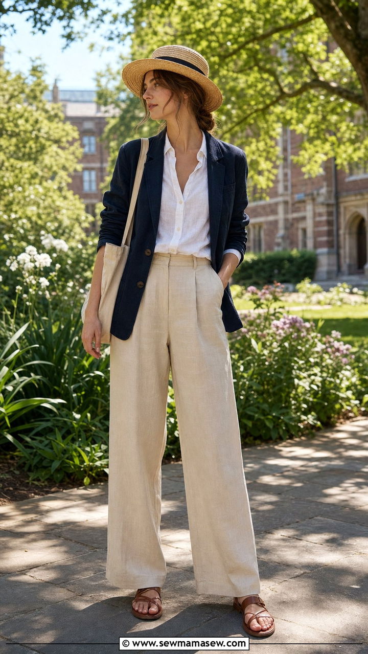 Linen Blazer With Wide Leg Trousers For Summer - 25 dark academia outfits aesthetic