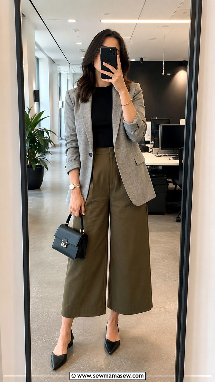 Linen Blazer and Culottes Work Outfit - 30 Linen blazer outfit ideas for work