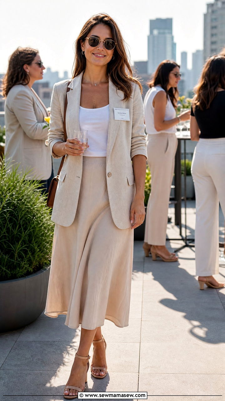 Linen Blazer and Midi Skirt for Summer - 25 CEO outfit ideas for women