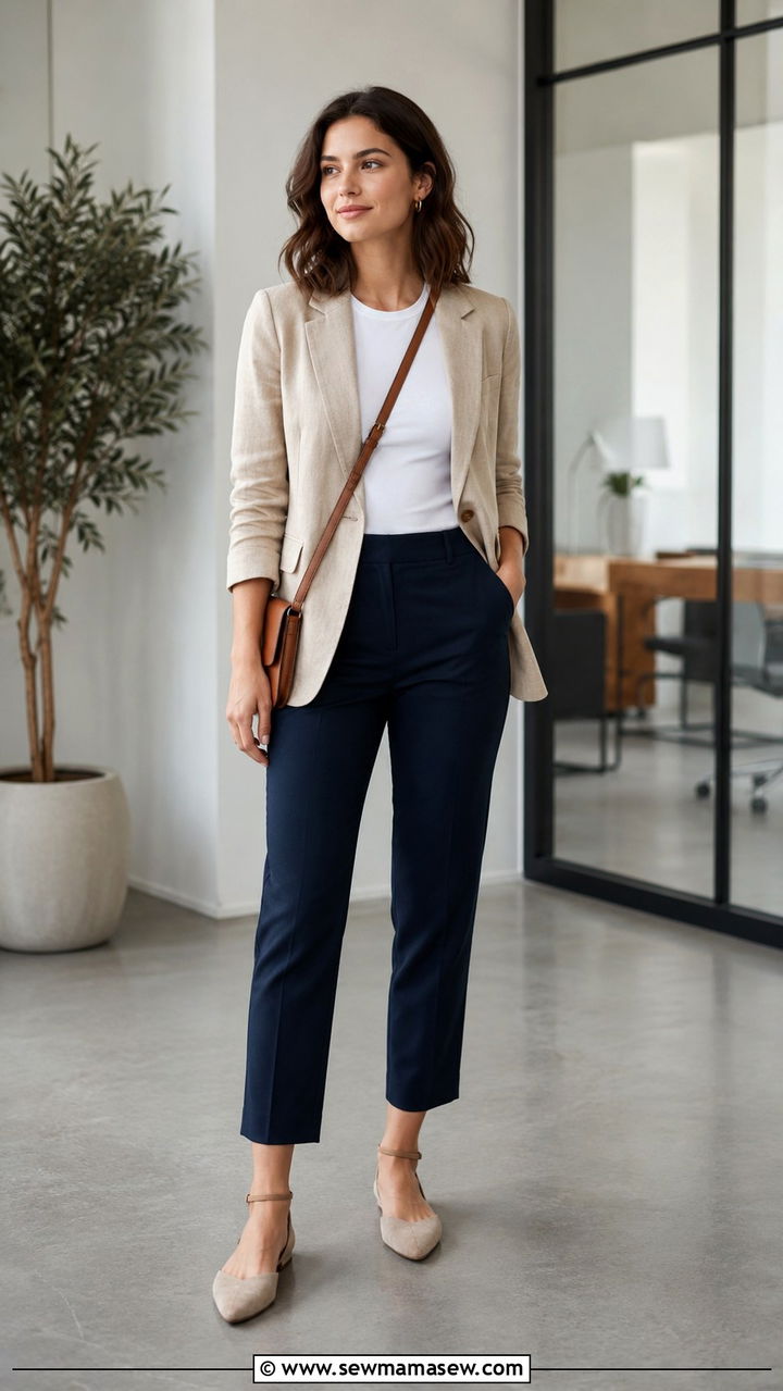 Linen Blazer with Cropped Trousers Work - 30 Linen blazer outfit ideas for work