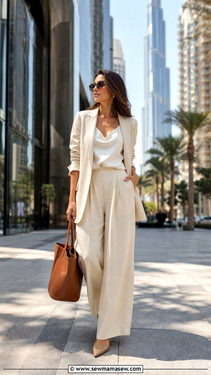 Linen Blazer with Wide Leg Trousers - 40 What to wear in Dubai