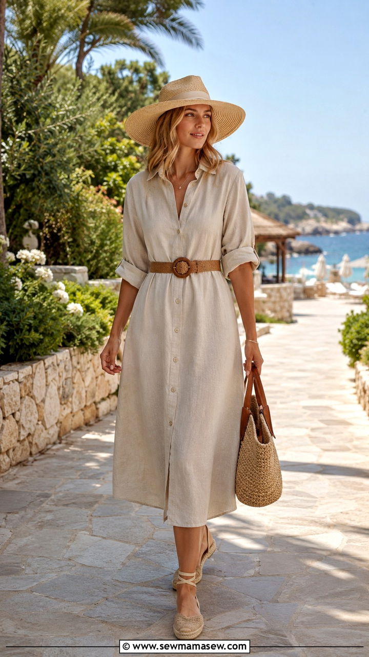 Linen Blend Button Down Midi Dress With Woven Belt - 20 Spring coastal grandmother outfits 2026