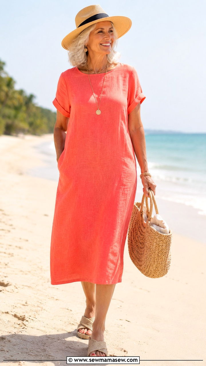 Linen Blend Dress With Espadrille Flats For Beach Wedding - 20 Wedding guest outfit ideas for 70 year old