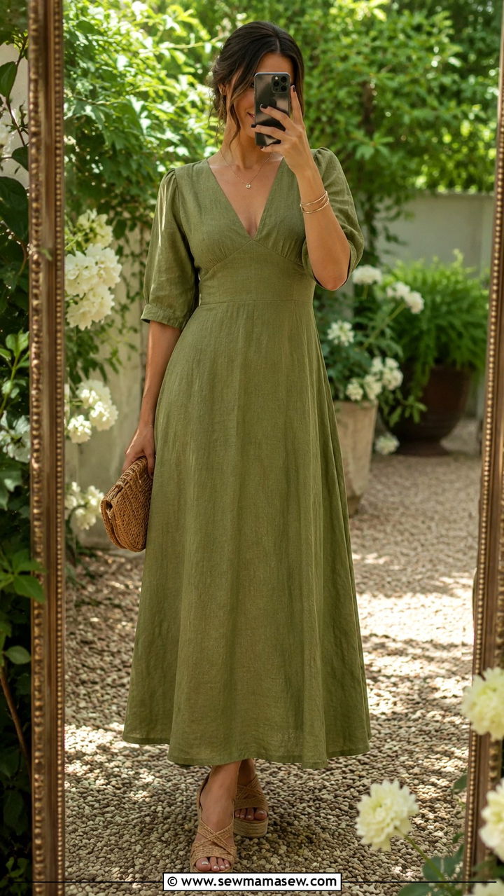 Linen Blend Maxi Dress For Summer Wedding - 30 modest wedding guest outfit ideas