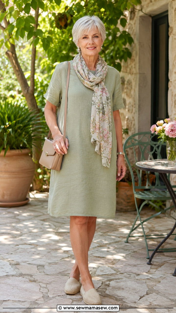 Linen Blend Shift Dress Outfit - 30 Spring outfits for women over 70