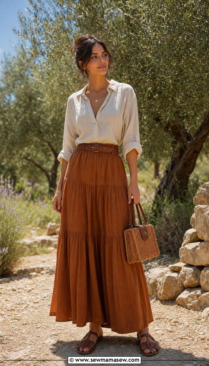 Linen Blouse And Tiered Maxi Skirt Outfit - 25 Spring cottagecore outfits 2026