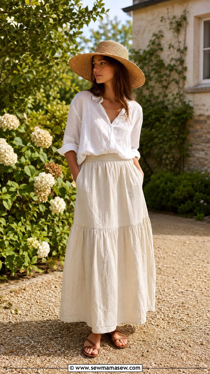 Linen Blouse With Cotton Maxi Skirt - 30 Modest outfit ideas with long skirt