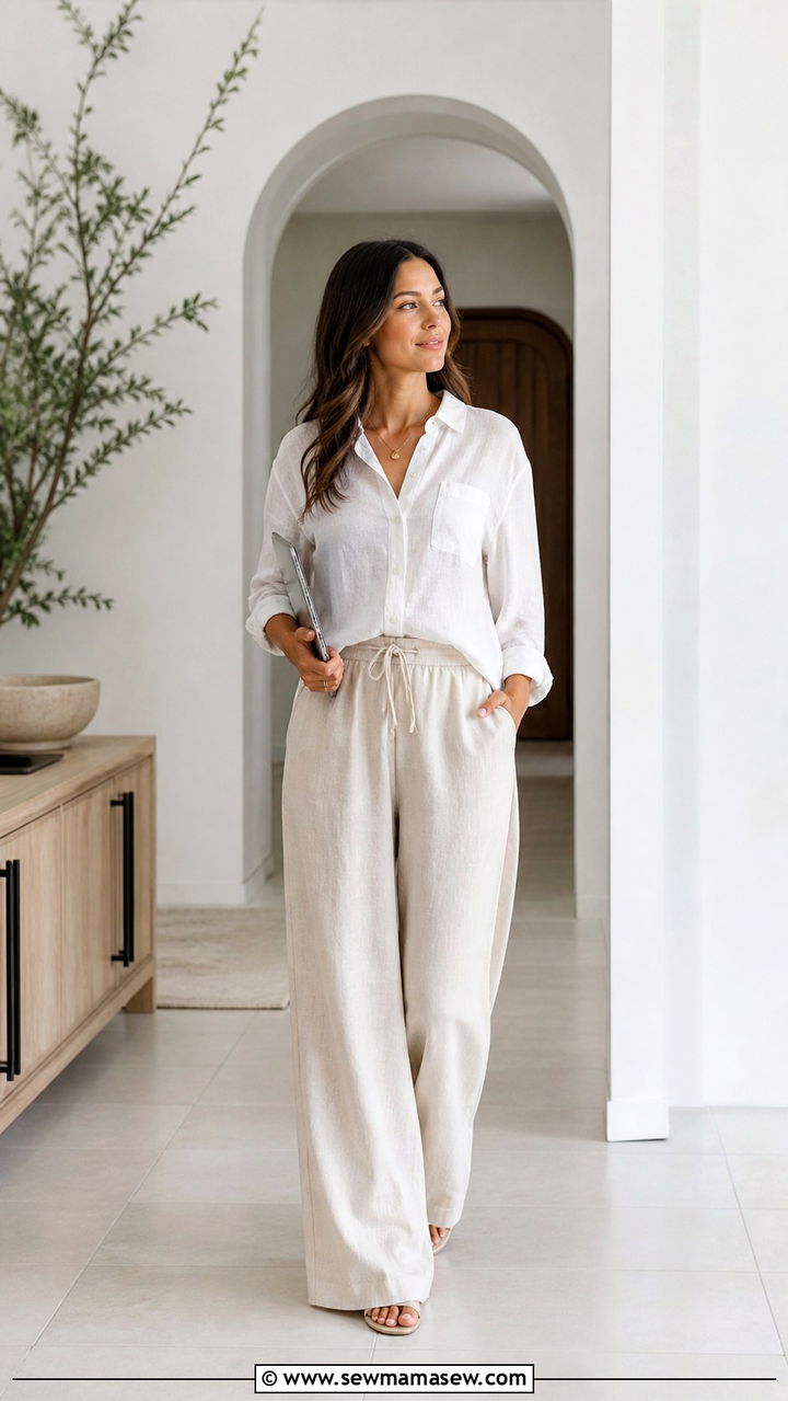 Linen Blouse With Relaxed Palazzo Pants Outfit - 40 Work from home outfits