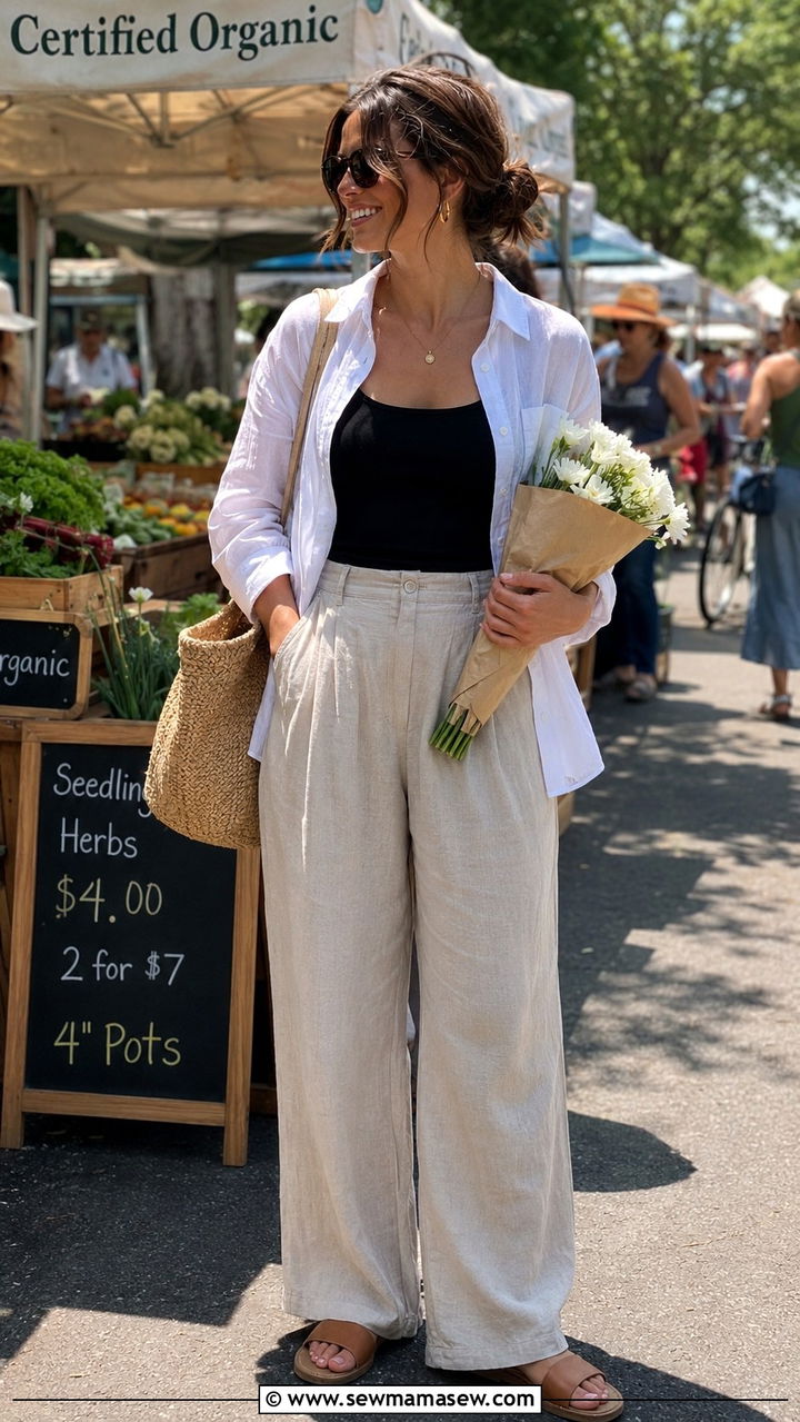 Linen Button Down And Wide Leg Pants - 30 Spring cabin outfits