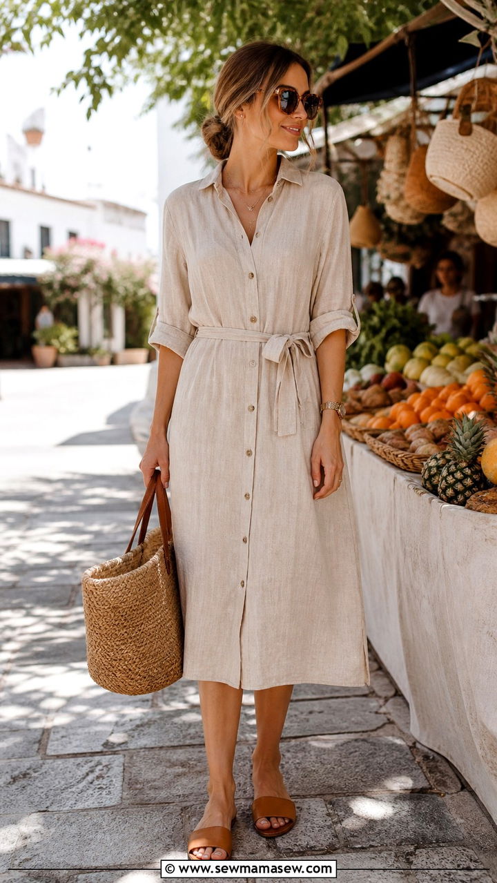 Linen Button Down Dress Summer Outfit - 40 Summer outfits for women