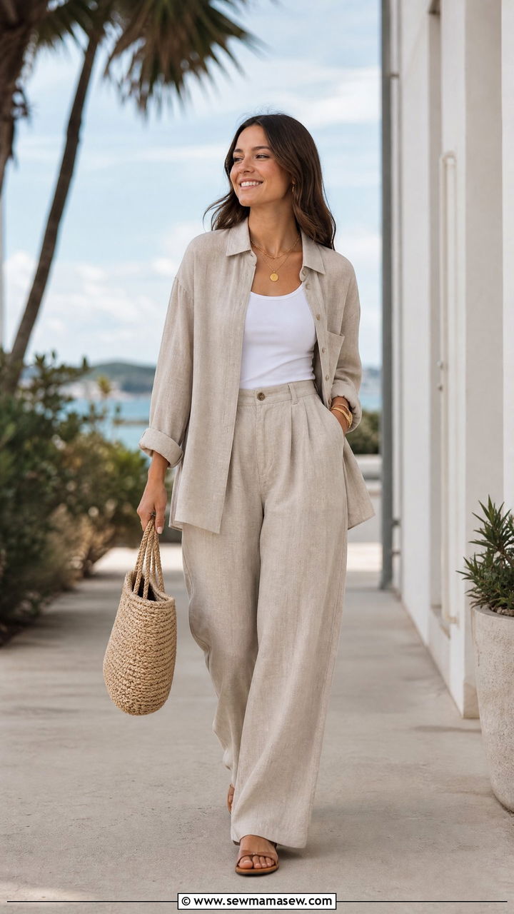 Linen Button Down Set - 30 College senior outfit ideas