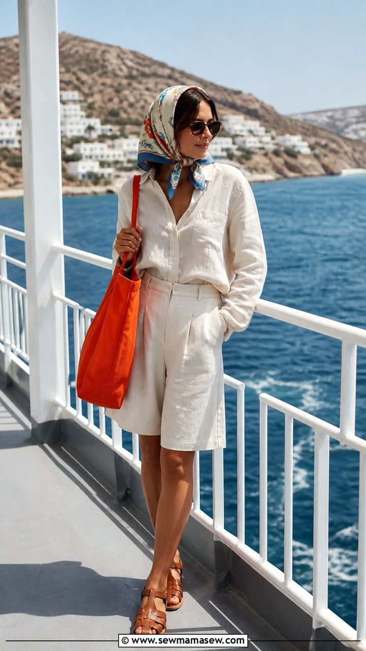 Linen Button Down Shirt With Tailored Linen Shorts - 40 Summer Greece outfit ideas