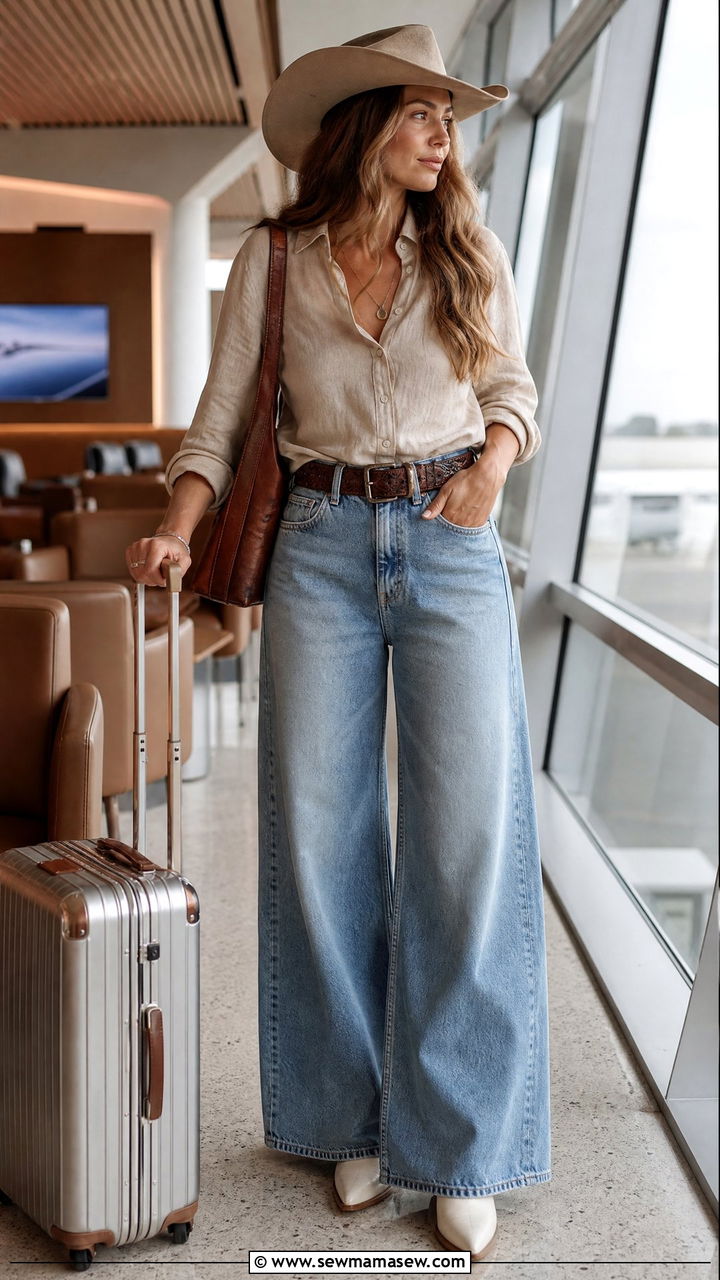 Linen Button Down Shirt With Wide Leg Trouser Jeans - 20 coastal cowgirl outfits aesthetic