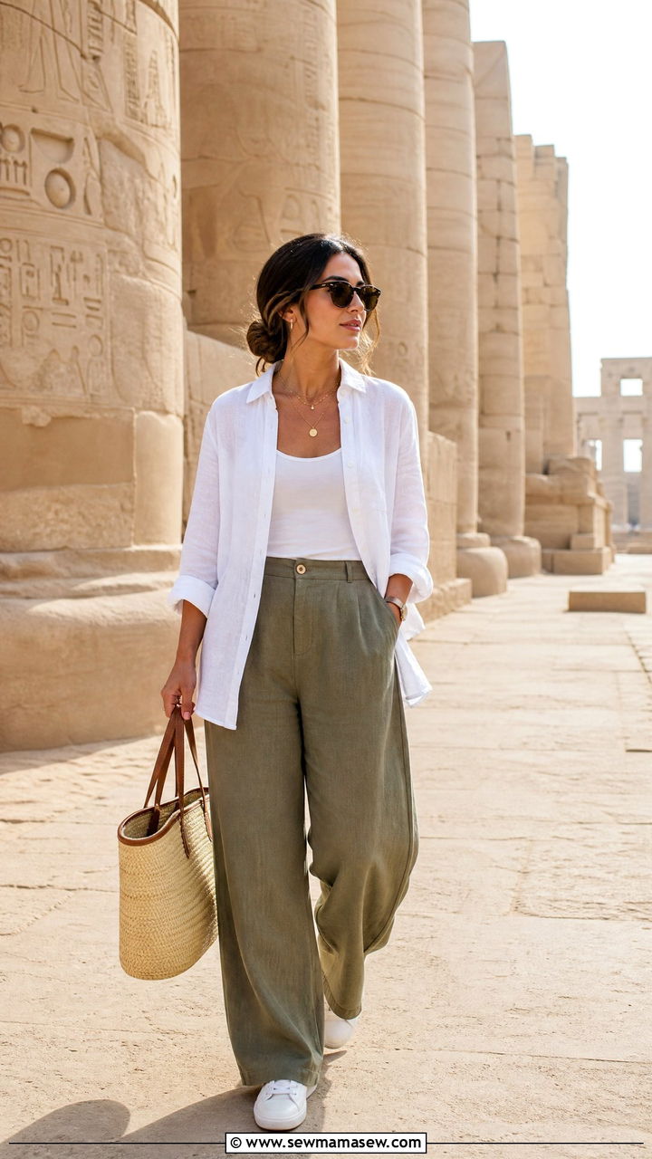Linen Button Down With Wide Leg Trousers - 35 Luxor outfit ideas