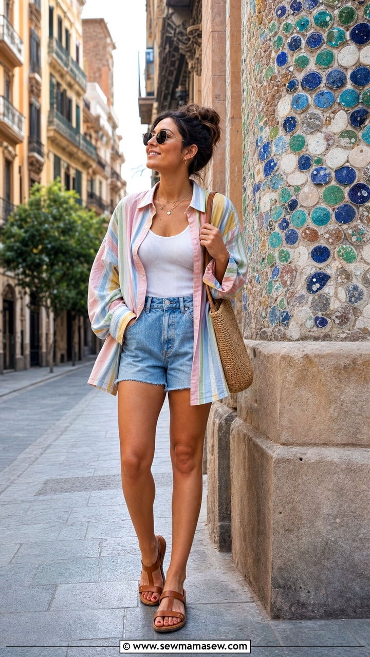 Linen Button Down and Denim Shorts - 25 European vacation outfit ideas 2026
