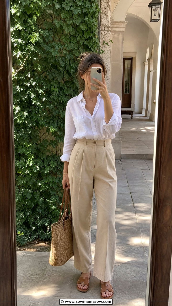 Linen Button Down and Tailored Trousers - 25 classy light academia outfit ideas