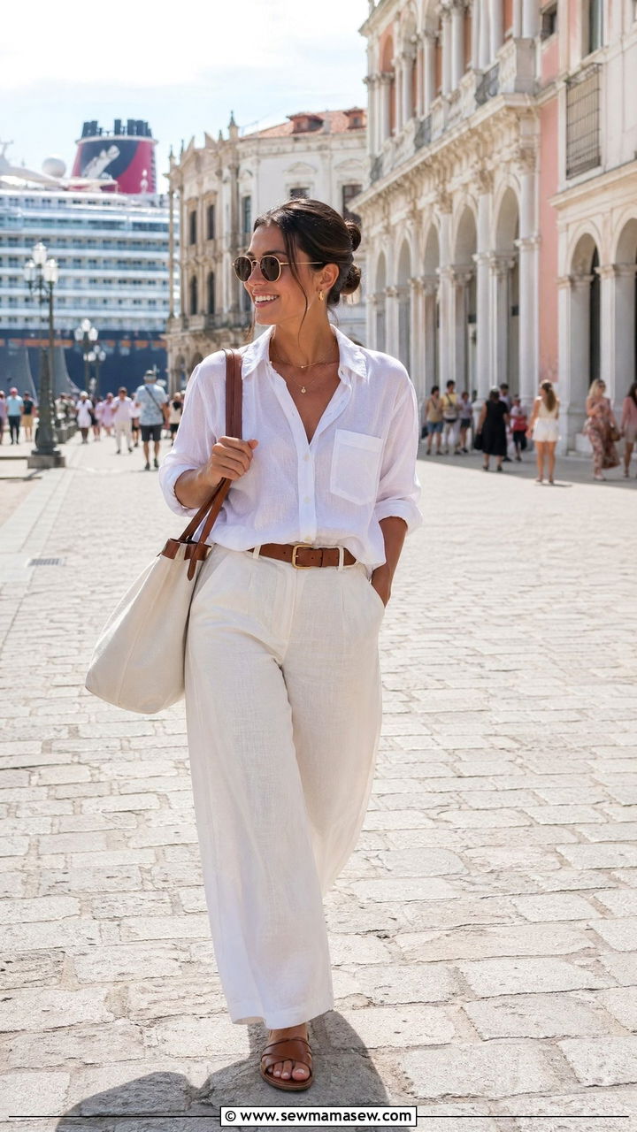 Linen Button Down and Trousers for Disney Cruise Port Day - 35 Disney cruise outfit ideas
