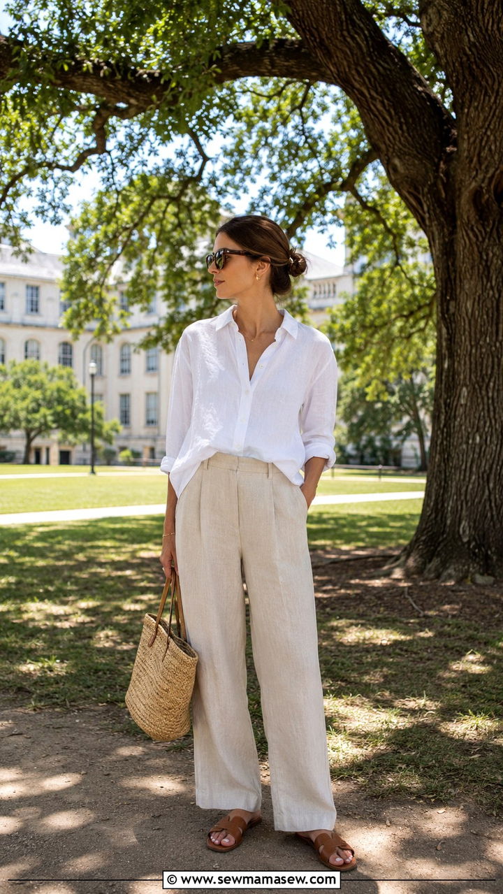 Linen Button Down with Linen Trousers - 30 light academia outfits to copy