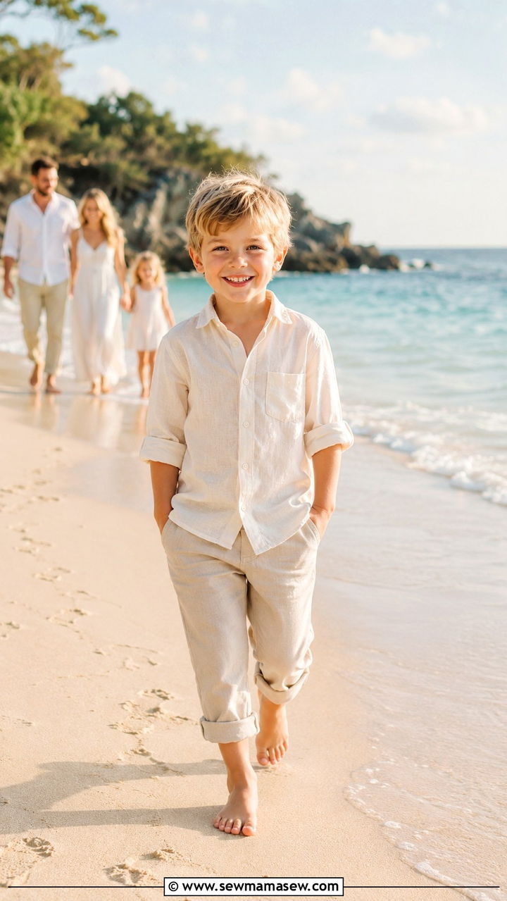 Linen Button Down with Rolled Chinos Outfit - 30 Kids family photo outfits