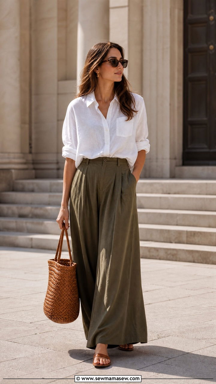Linen Button Up Shirt with Palazzo Pants - 35 Graduation outfits for guests