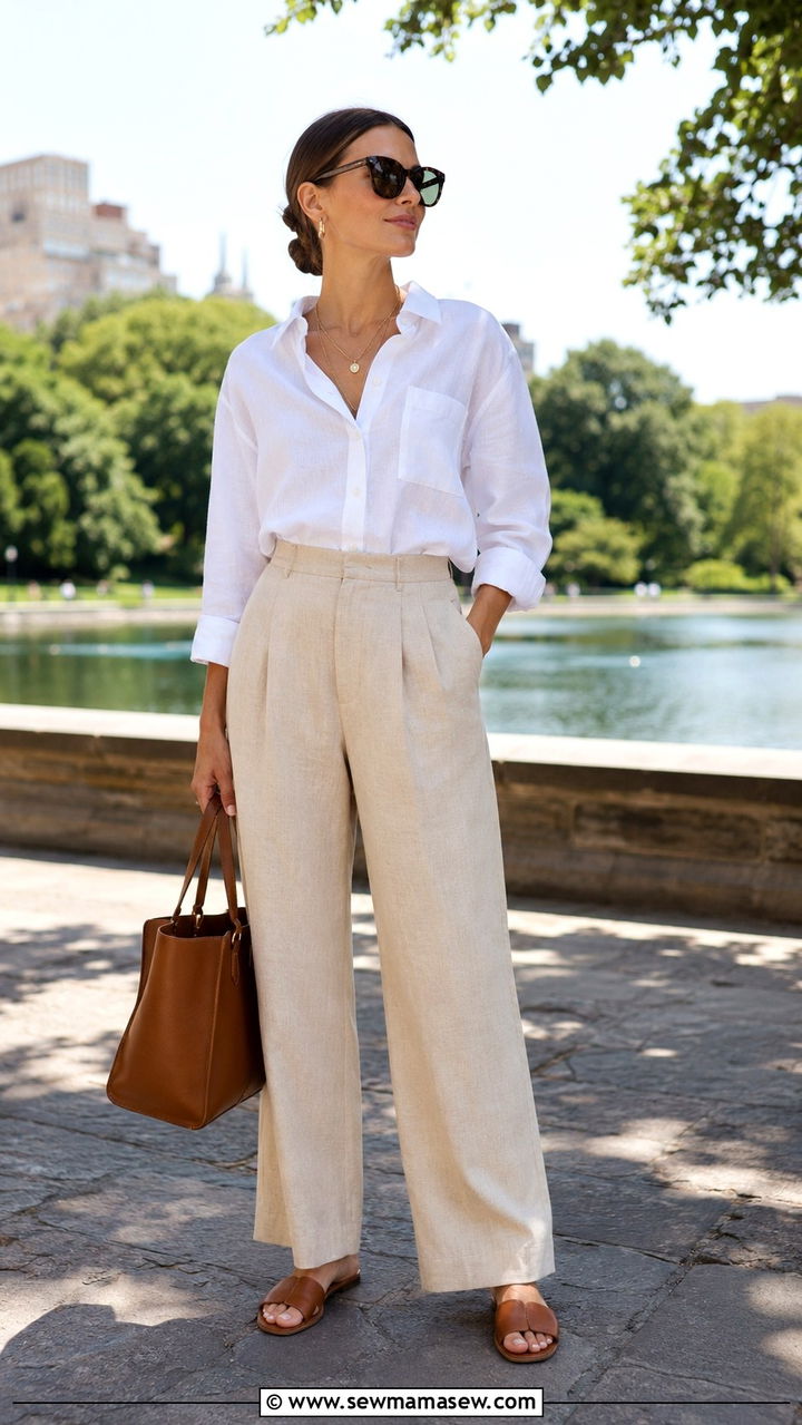 Linen Button Up With Wide Leg Trousers - 30 picnic outfit ideas for women