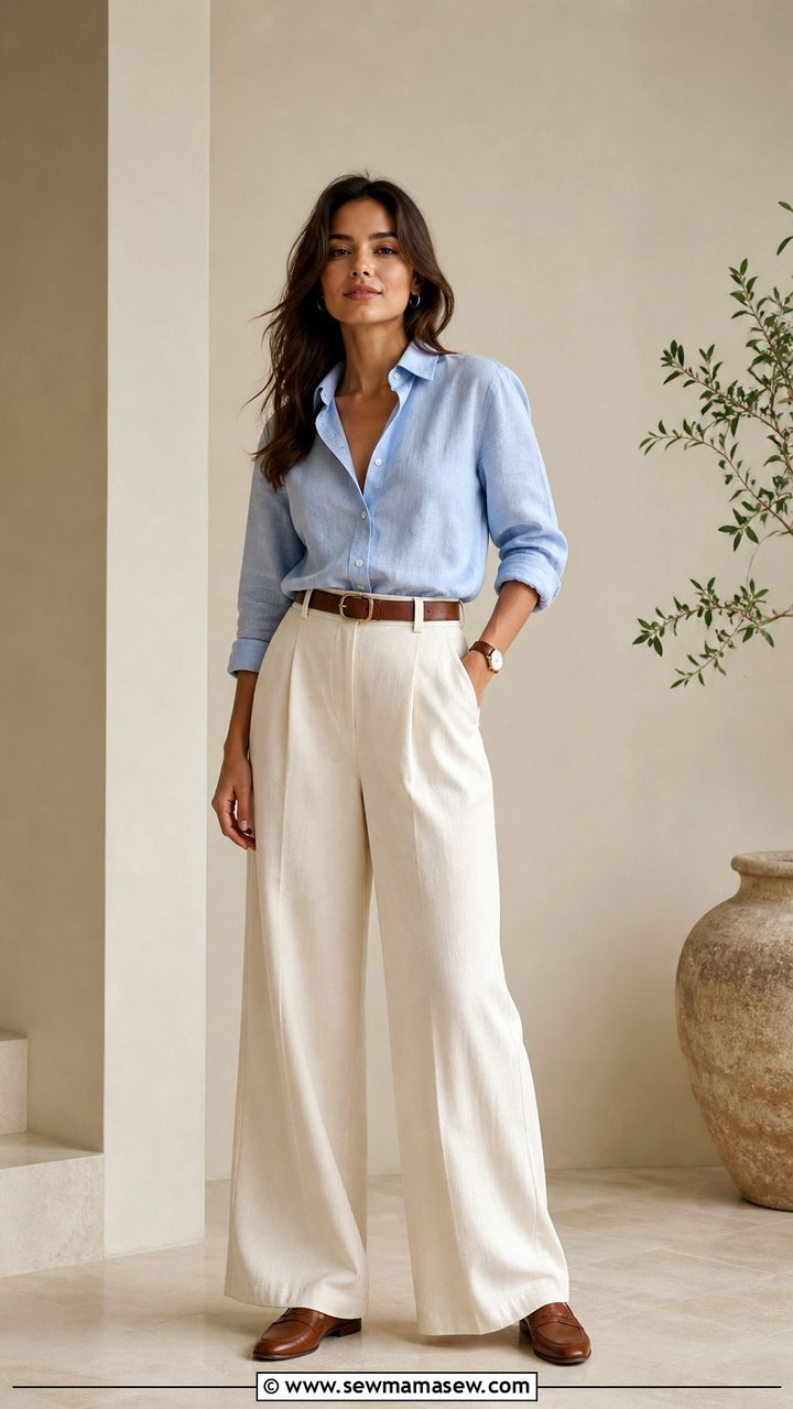 Linen Button Up and Wide Leg Trousers - 40 Chic summer outfit ideas 2026