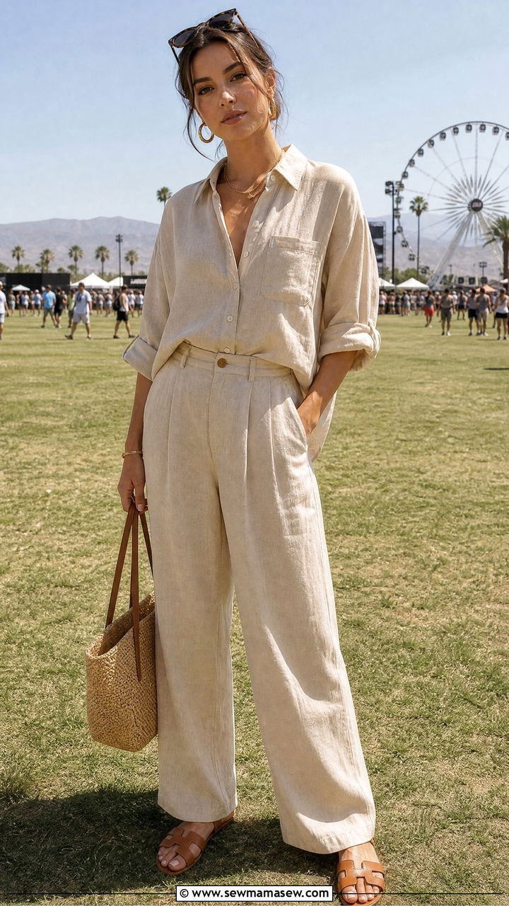 Linen Co Ord Set With Flat Sandals - 25 classy festival outfits