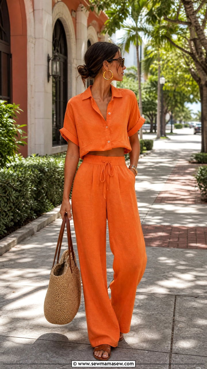 Linen Co Ord Set With Gold Hoops - 35 Miami outfit ideas for women