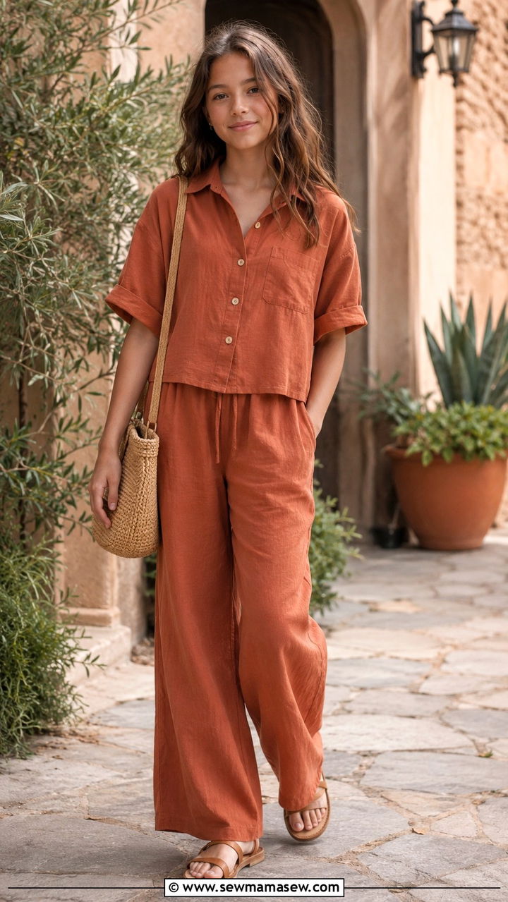 Linen Co Ord Set with Woven Accessories - 30 Spring outfits for middle school