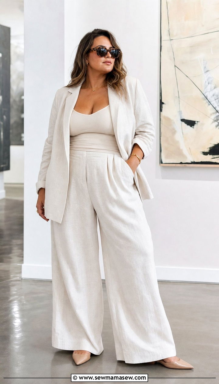 Linen Co ord Set With Palazzo Pants And Boxy Blazer - 25 summer outfits for women with tummy