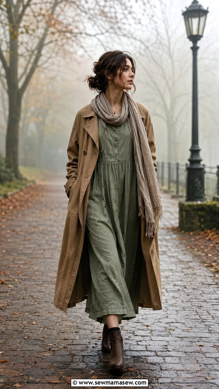 Linen Dress Longline Trench And Scarf - 25 poetcore outfits