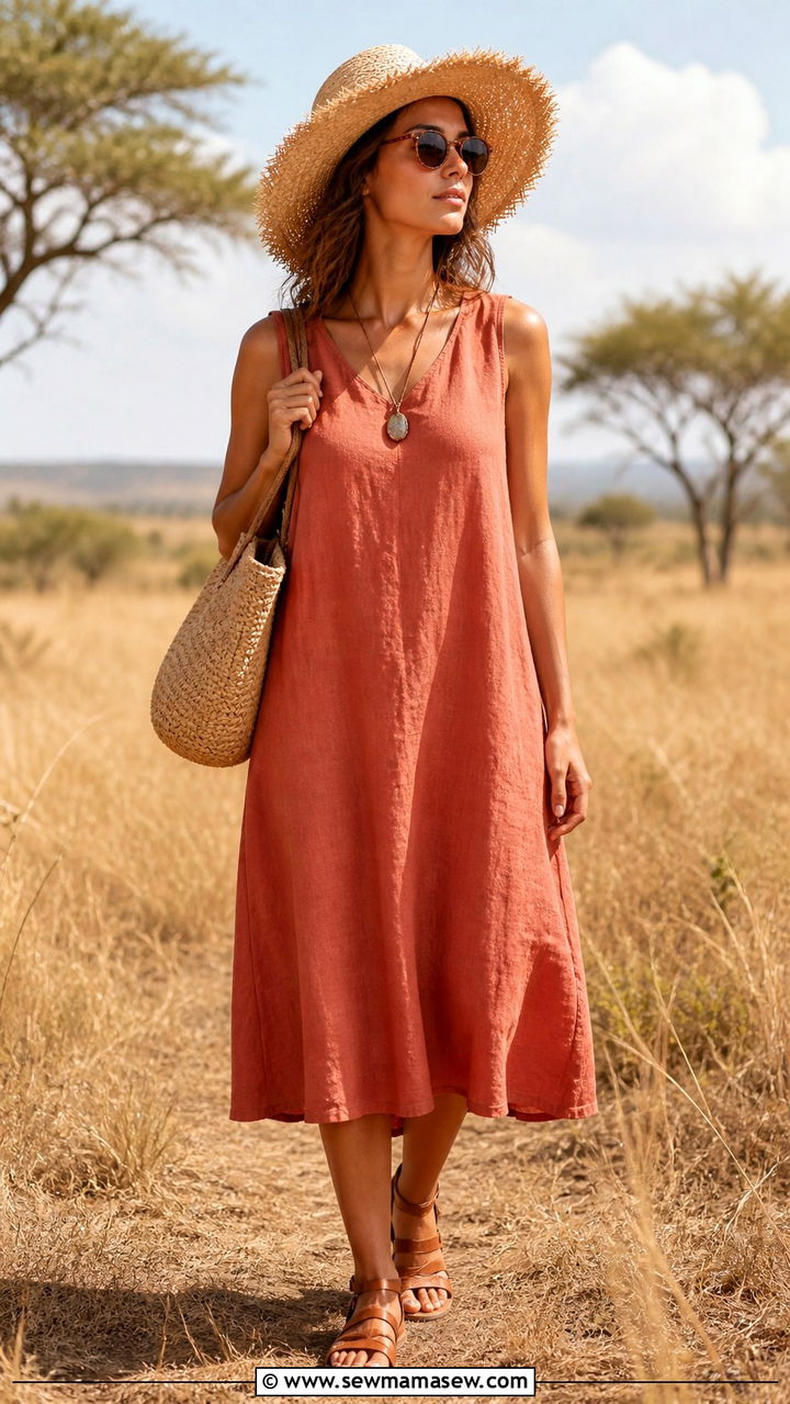 Linen Dress With Straw Hat Safari Outfit - 40 Safari outfit ideas
