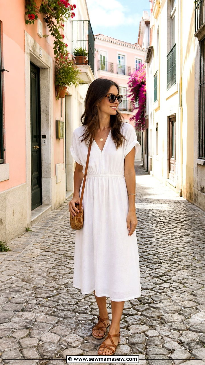 Linen Dress with Flat Sandals - 40 What to wear in Lisbon