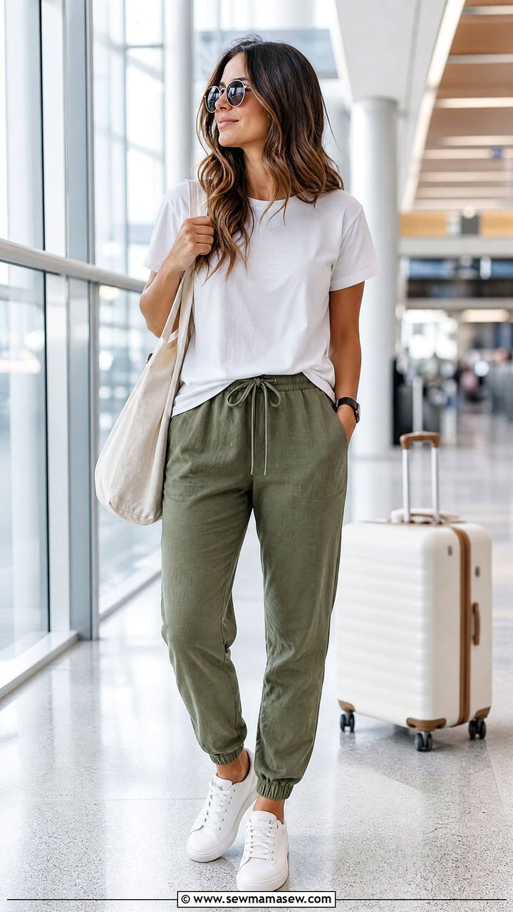 Linen Joggers With T Shirt And Sneakers - 35 linen pants outfit ideas