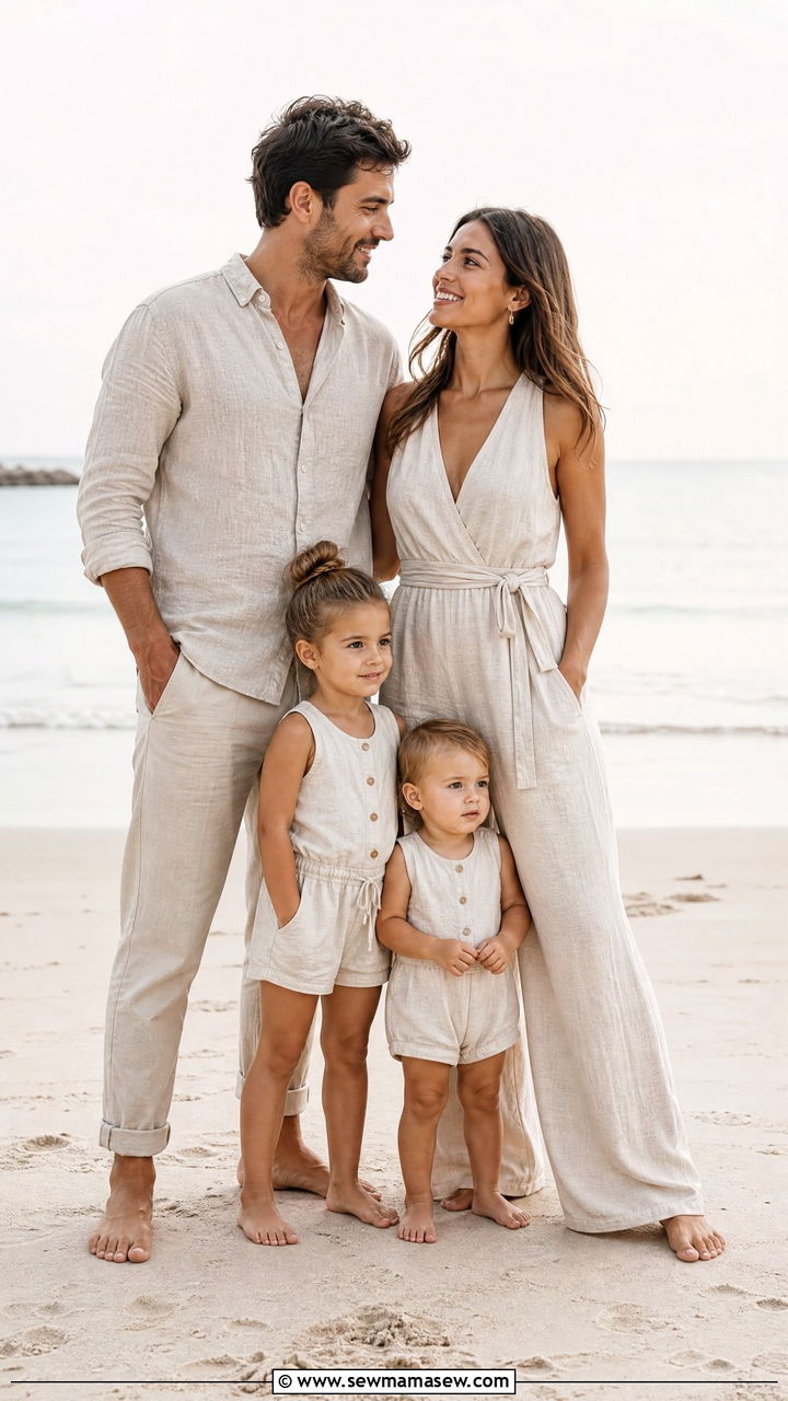 Linen Jumpsuit Family Beach Outfit - 30 Family beach photo outfit ideas