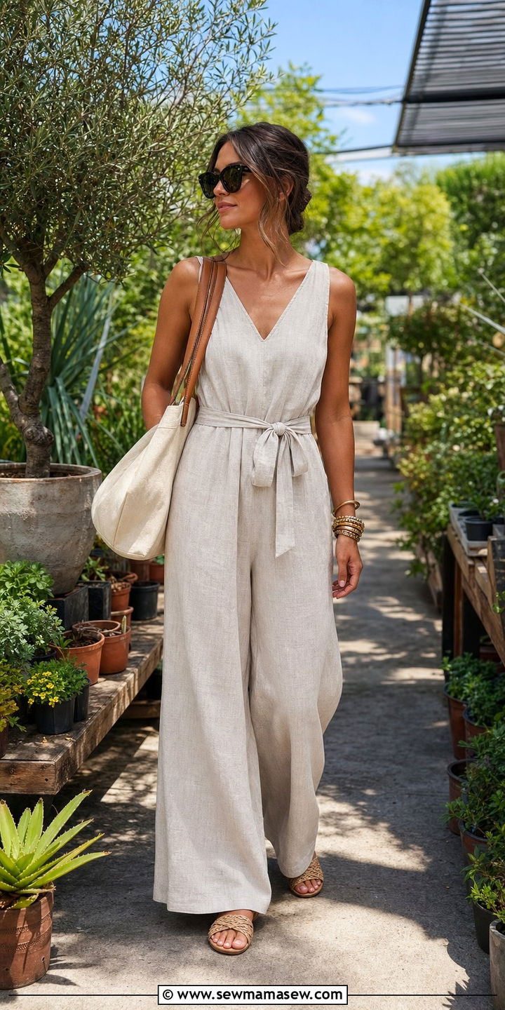 Linen Jumpsuit Outfit - 25 errands outfits inspo