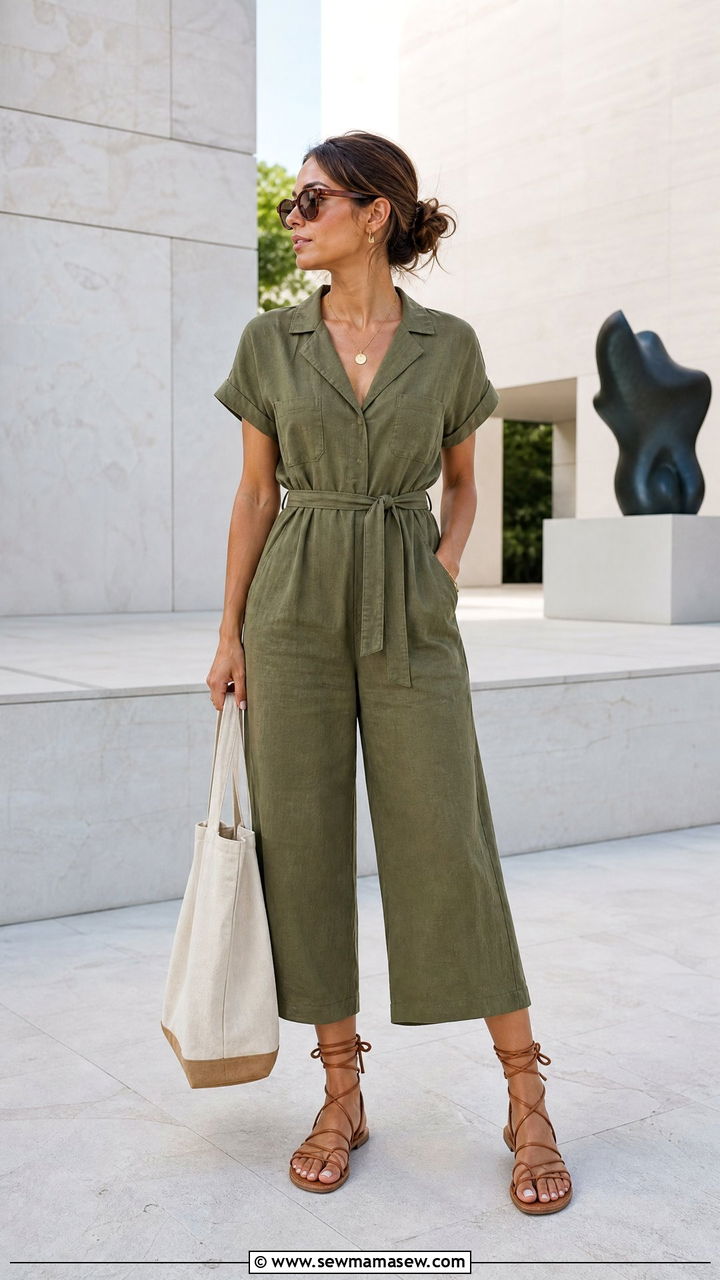 Linen Jumpsuit With Ankle Wrap Gladiator Sandals - 25 How to style gladiator sandals