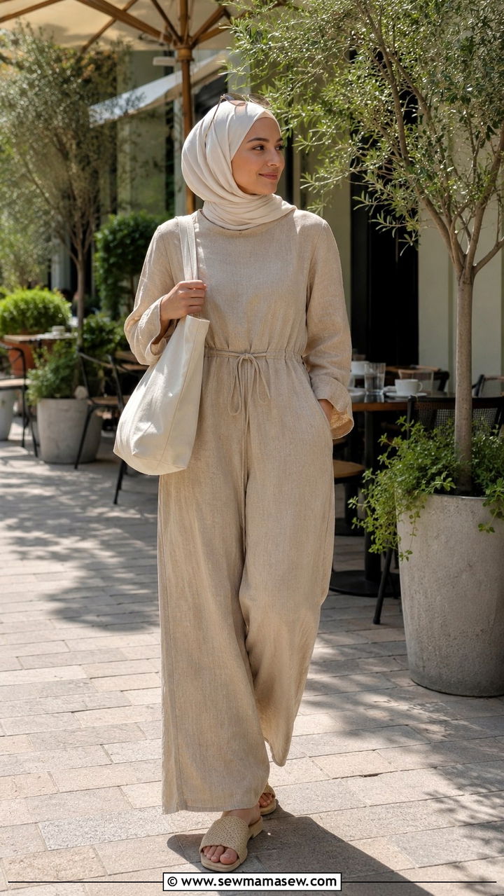 Linen Jumpsuit With Wide Legs - 30 Dubai vacation outfit ideas modest