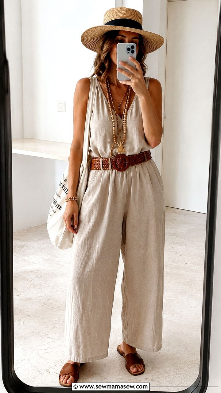 Linen Jumpsuit With Woven Belt Boho Chic - 25 boho chic outfits inspo