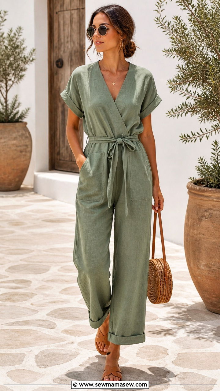 Linen Jumpsuit with Tie Waist - 40 Boho outfit ideas
