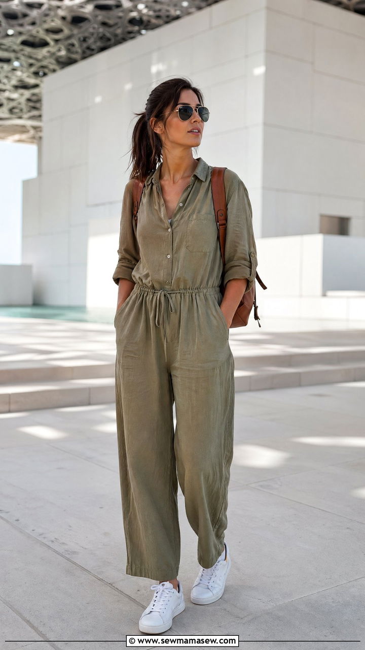 Linen Jumpsuit with White Sneakers Dubai - 35 Dubai outfit ideas