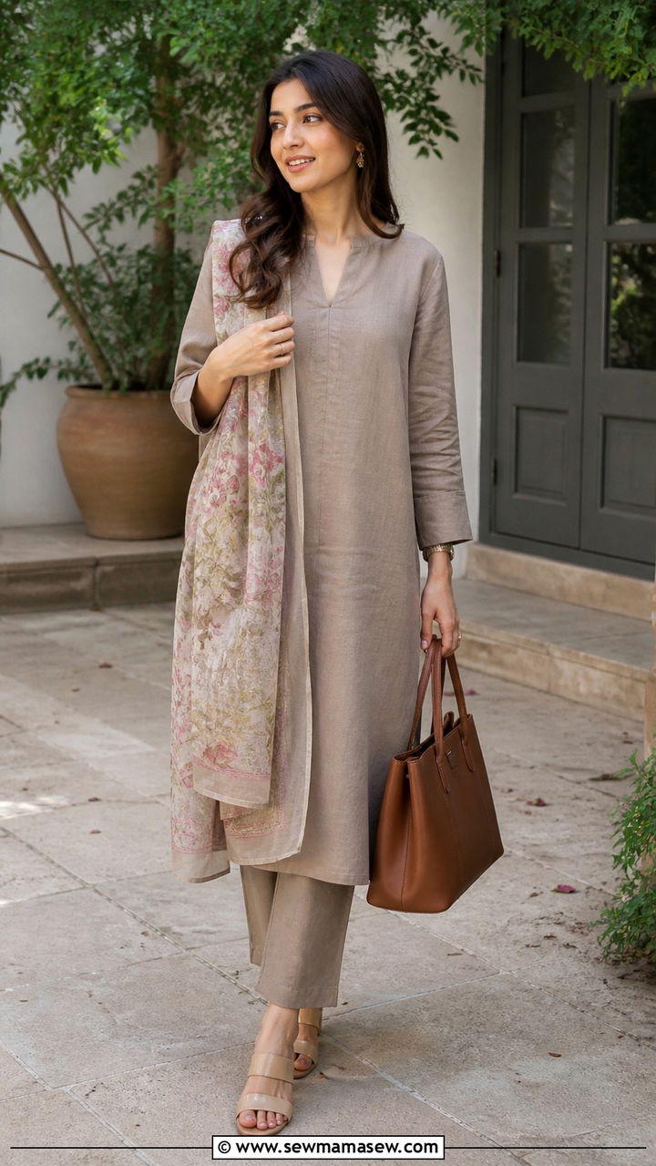 Linen Kurta With Straight Trousers And Block Heels - 20 April Eid outfit ideas