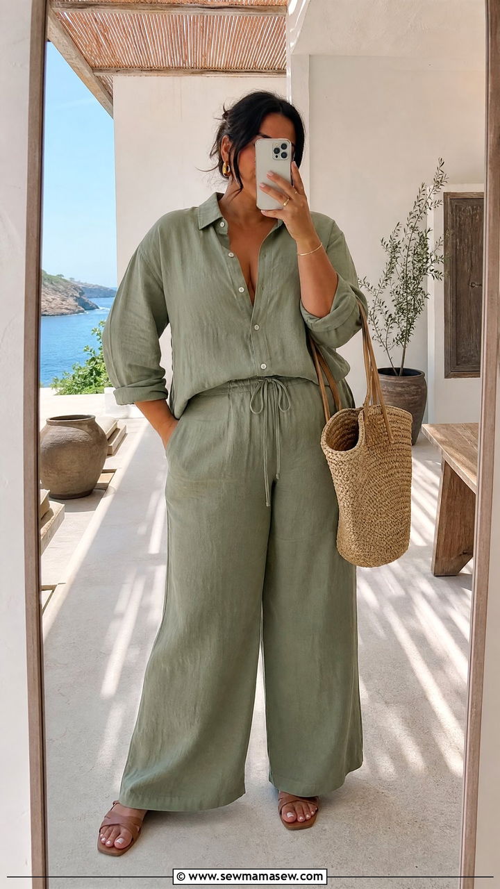 Linen Matching Set For Summer - 30 curvy outfit ideas for women