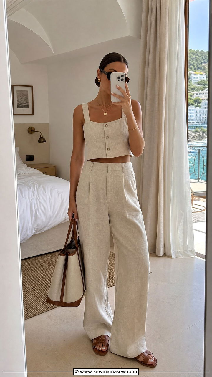 Linen Matching Set Outfit - 30 Summer Europe packing outfits