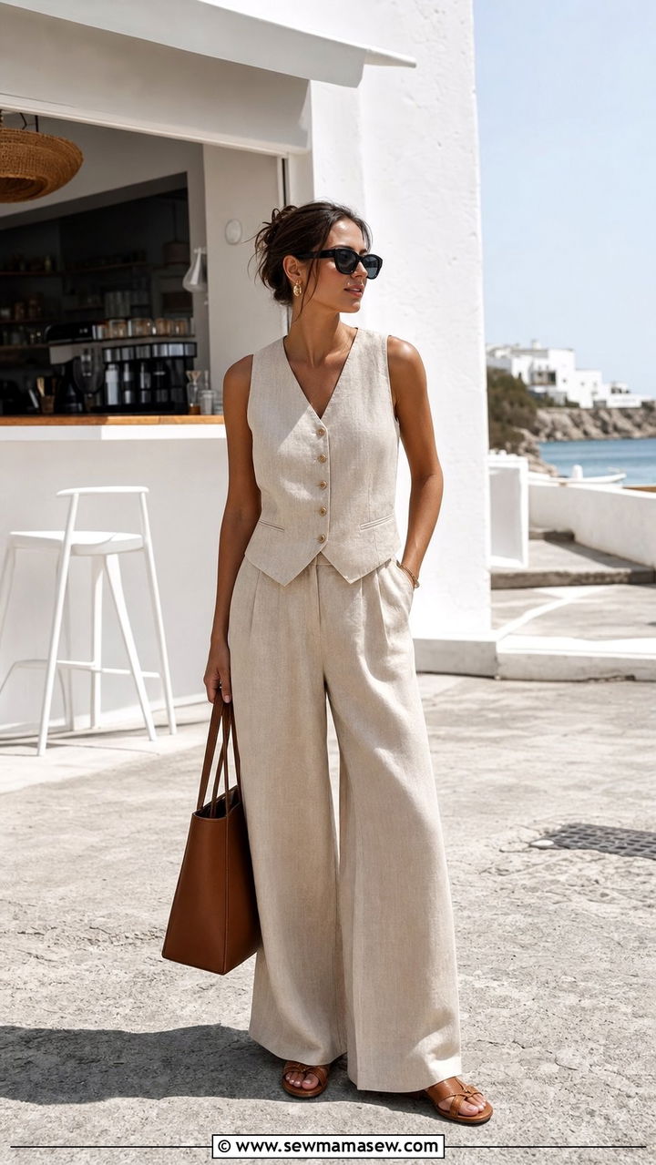 Linen Matching Set With Flat Sandals - 25 European summer outfits 2026